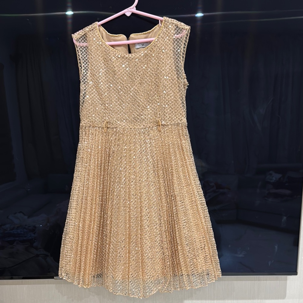 MONA LISA Gold Pleated Fit and Flare Dress